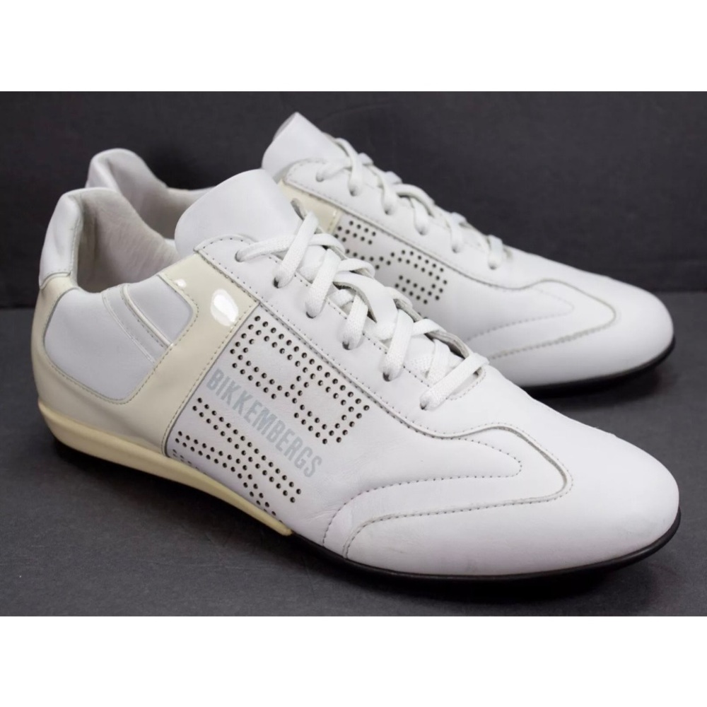 Bikkembergs Mens Sz EU 43 US 10 Low White Leather Soccer Fashion Sneakers Shoes
